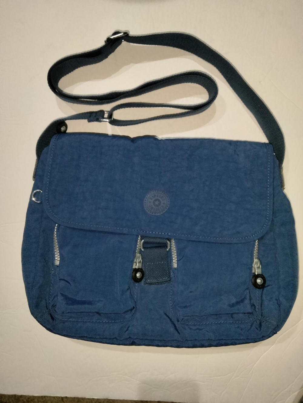 Kipling Navy Blue Logo Patch Adjustable Strap Zip Closure Crossbody Bag